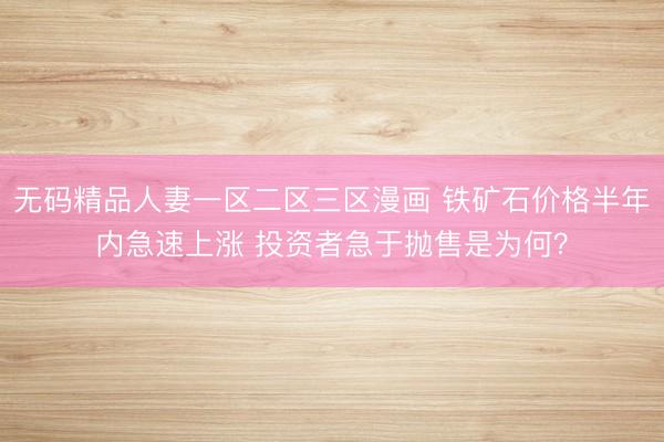无码精品人妻一区二区三区漫画 铁矿石价格半年内急速上涨 投资者急于抛售是为何？