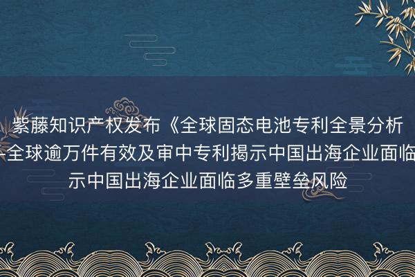 紫藤知识产权发布《全球固态电池专利全景分析白皮书》----全球逾万件有效及审中专利揭示中国出海企业面临多重壁垒风险