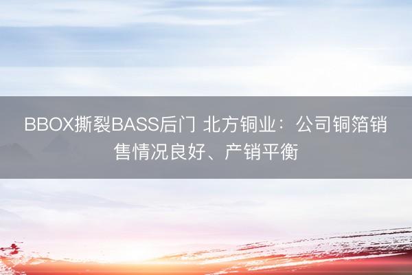 BBOX撕裂BASS后门 北方铜业：公司铜箔销售情况良好、产销平衡