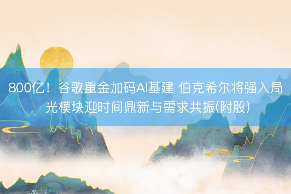 800亿！谷歌重金加码AI基建 伯克希尔将强入局 光模块迎时间鼎新与需求共振(附股)