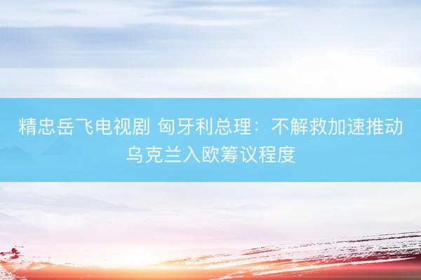 精忠岳飞电视剧 匈牙利总理：不解救加速推动乌克兰入欧筹议程度