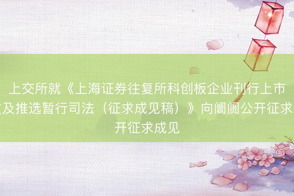 上交所就《上海证券往复所科创板企业刊行上市呈文及推选暂行司法(征求成见稿)》向阛阓公开征求成见