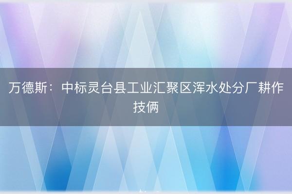 万德斯：中标灵台县工业汇聚区浑水处分厂耕作技俩