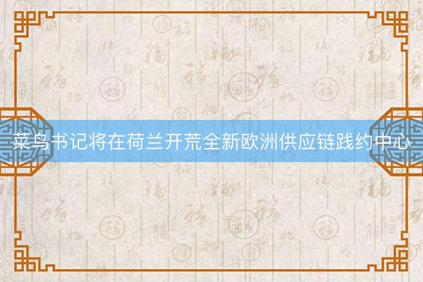 菜鸟书记将在荷兰开荒全新欧洲供应链践约中心