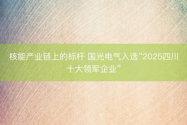 核能产业链上的标杆 国光电气入选“2025四川十大领军企业”